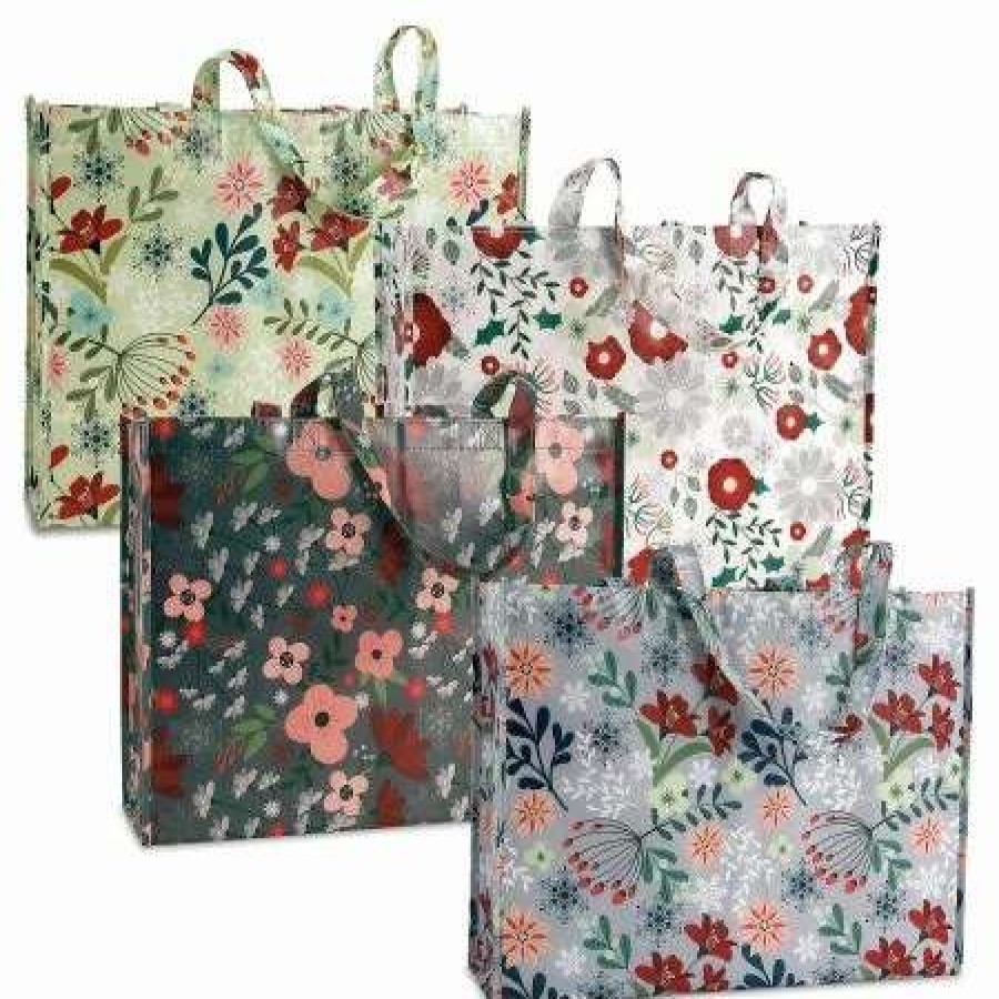 For Home * | Winter Floral Large Shopping Tote Bags