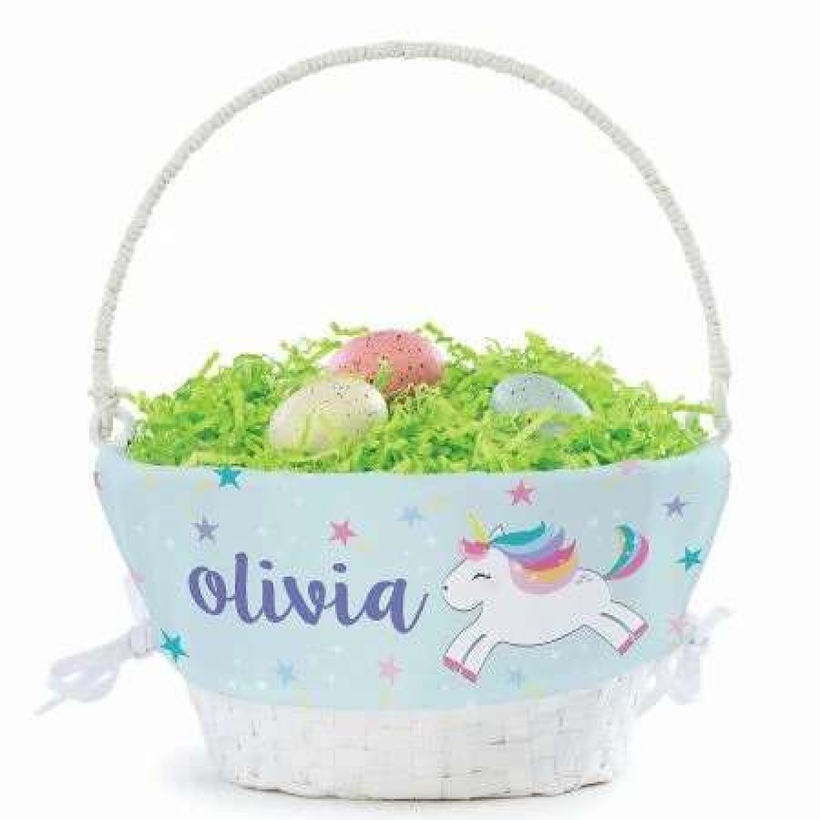 Holidays & Events * | Personalized Unicorn Easter Basket With Liner