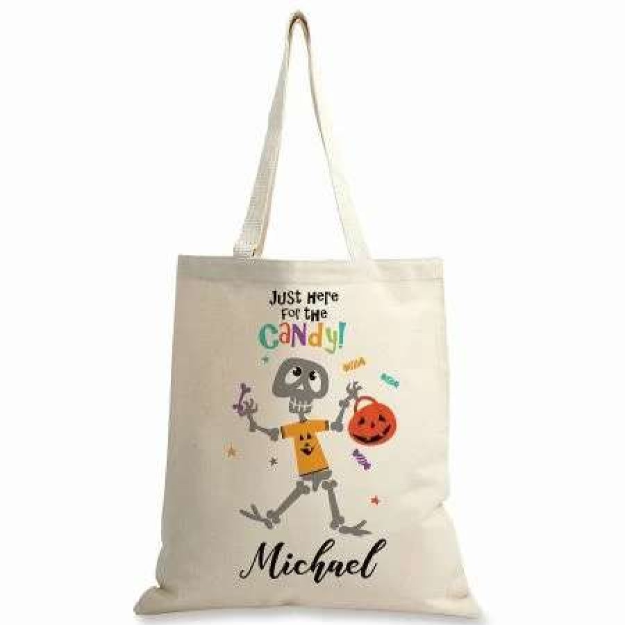 Holidays & Events * | Skeleton Halloween Personalized Canvas Tote