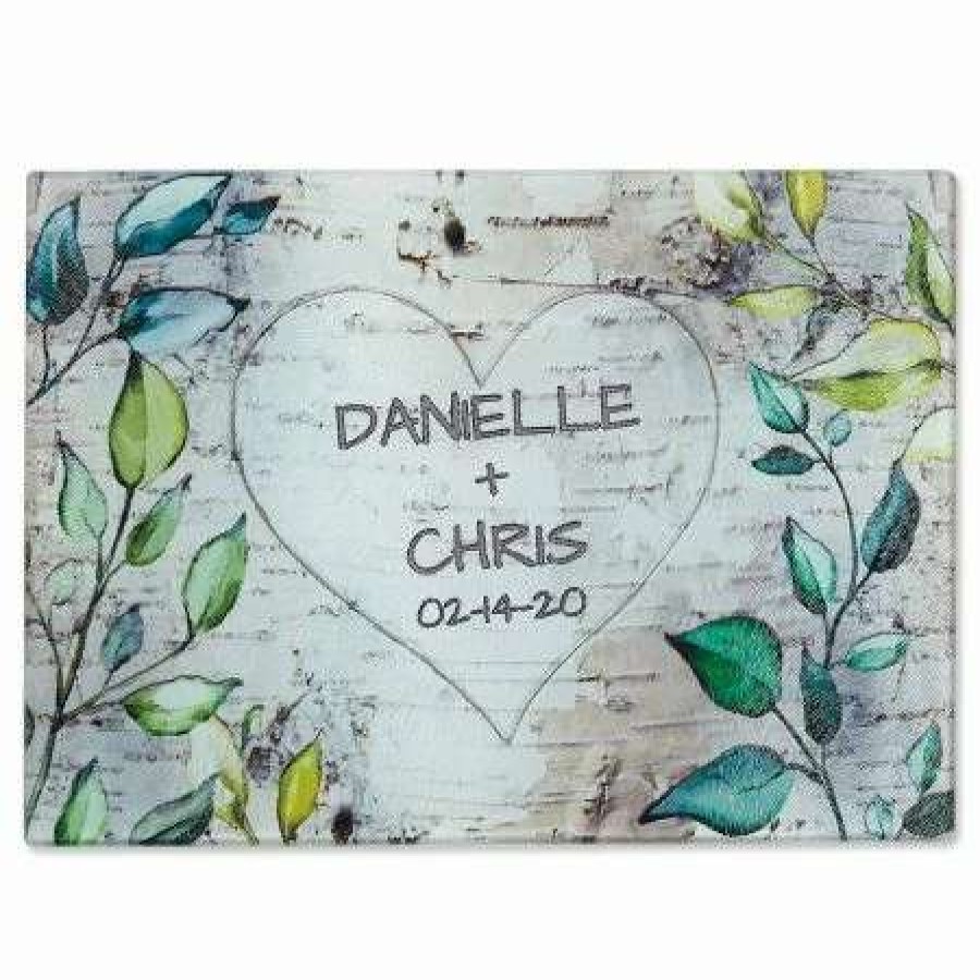 For Home * | Carved Heart With Names Tempered Glass Cutting Board