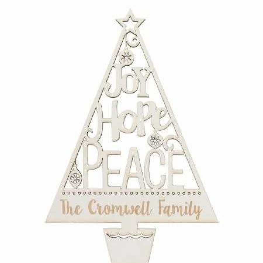 Holidays & Events * | Joy Hope Peace Personalized White Wood Plaque