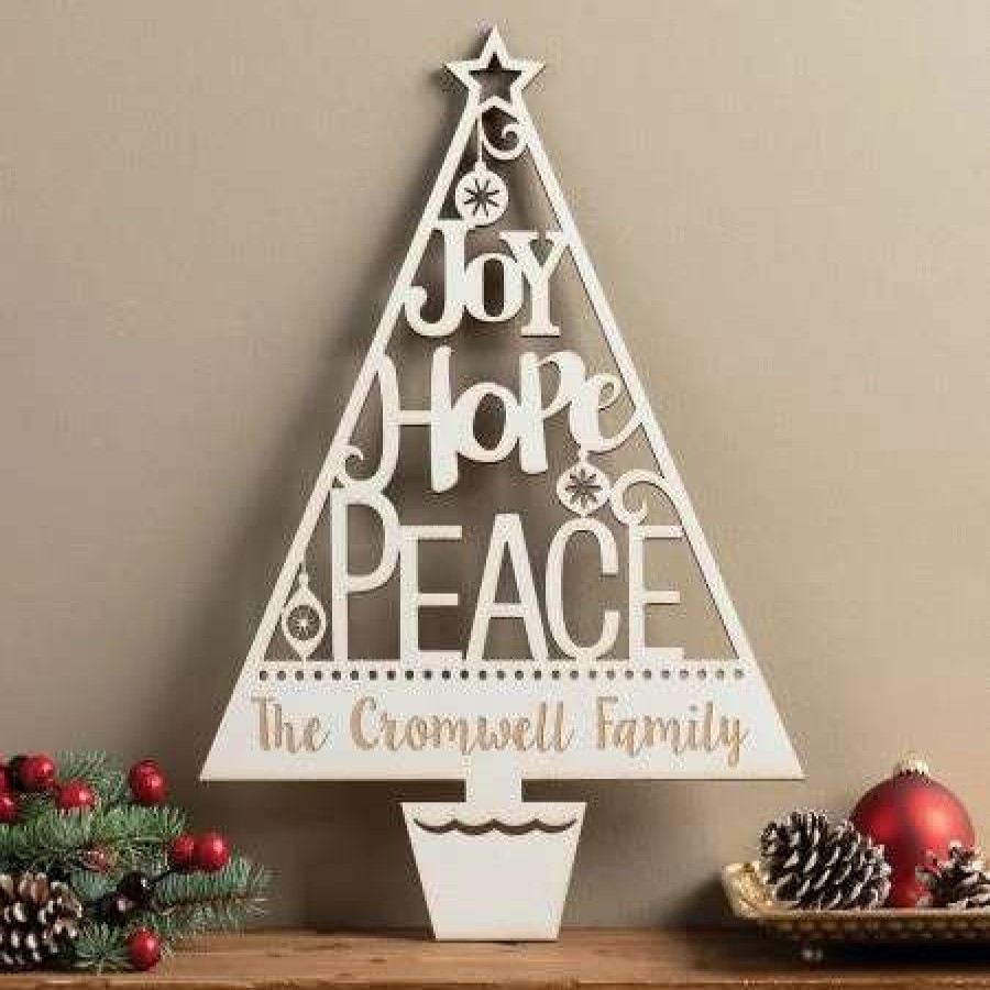 Holidays & Events * | Joy Hope Peace Personalized White Wood Plaque