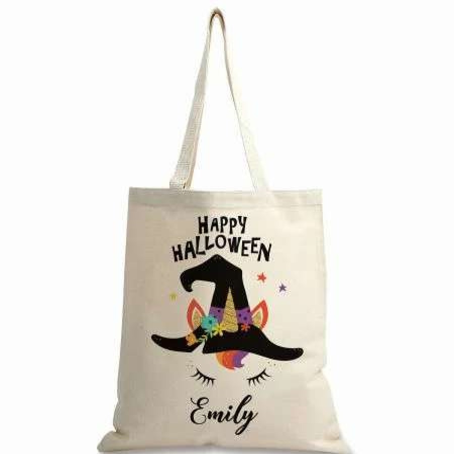 Holidays & Events * | Witches Hat Halloween Personalized Canvas Tote