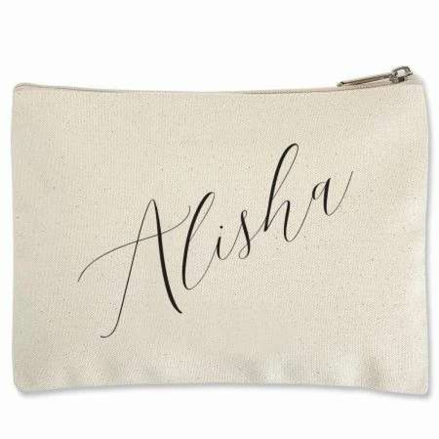 For Home * | Diagonal Name Zippered Personalized Canvas Pouch