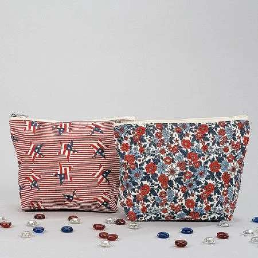 For Home * | Red, White & Blue Canvas Pouches