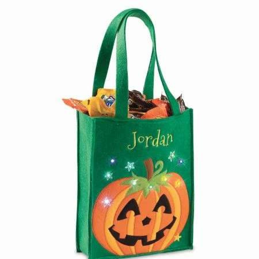 Holidays & Events * | Halloween Personalized Light-Up Pumpkin Tote Bag