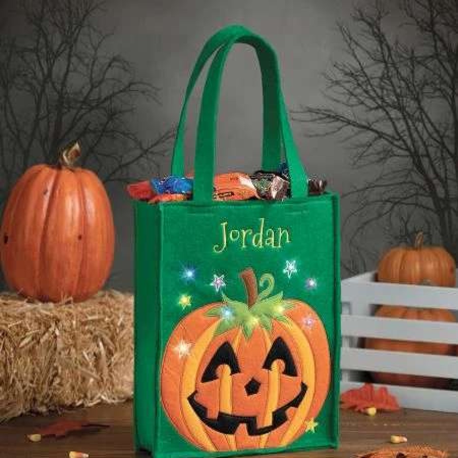 Holidays & Events * | Halloween Personalized Light-Up Pumpkin Tote Bag