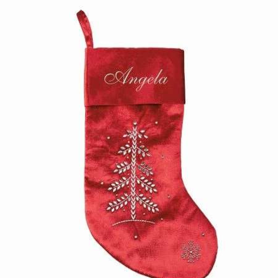 For Kids * | Red Velvet Beaded Tree Personalized Christmas Stocking