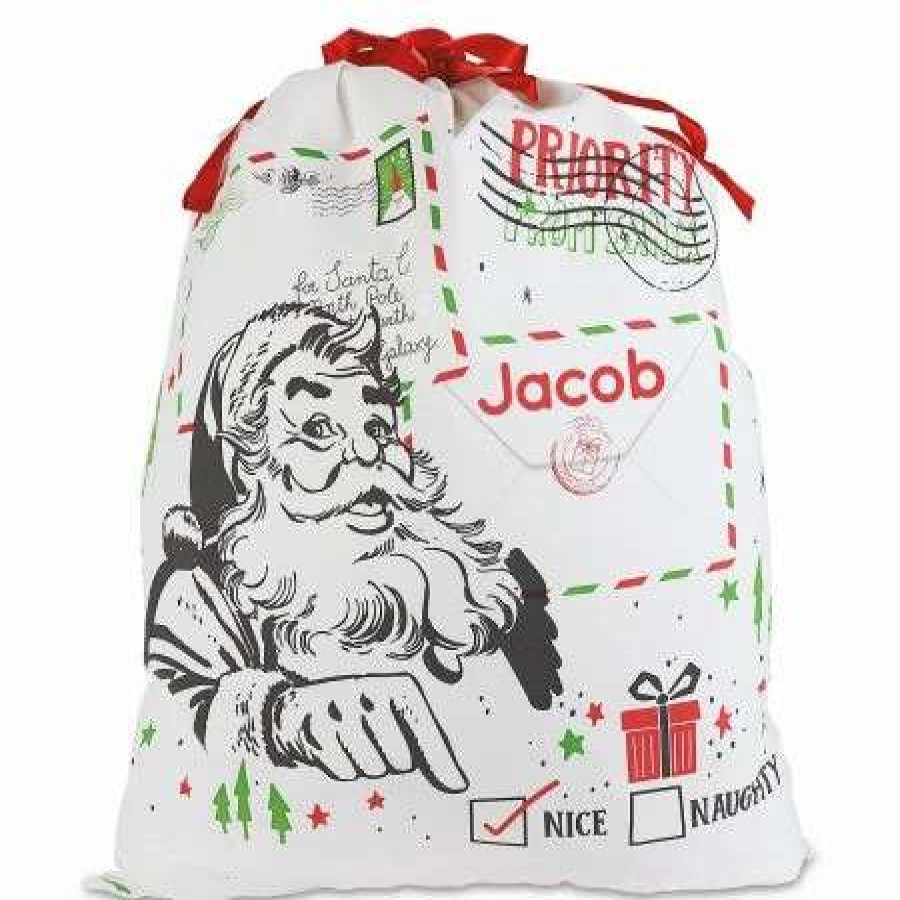 Wrapping Paper * | Naughty Or Nice Personalized Canvas Gift Bag