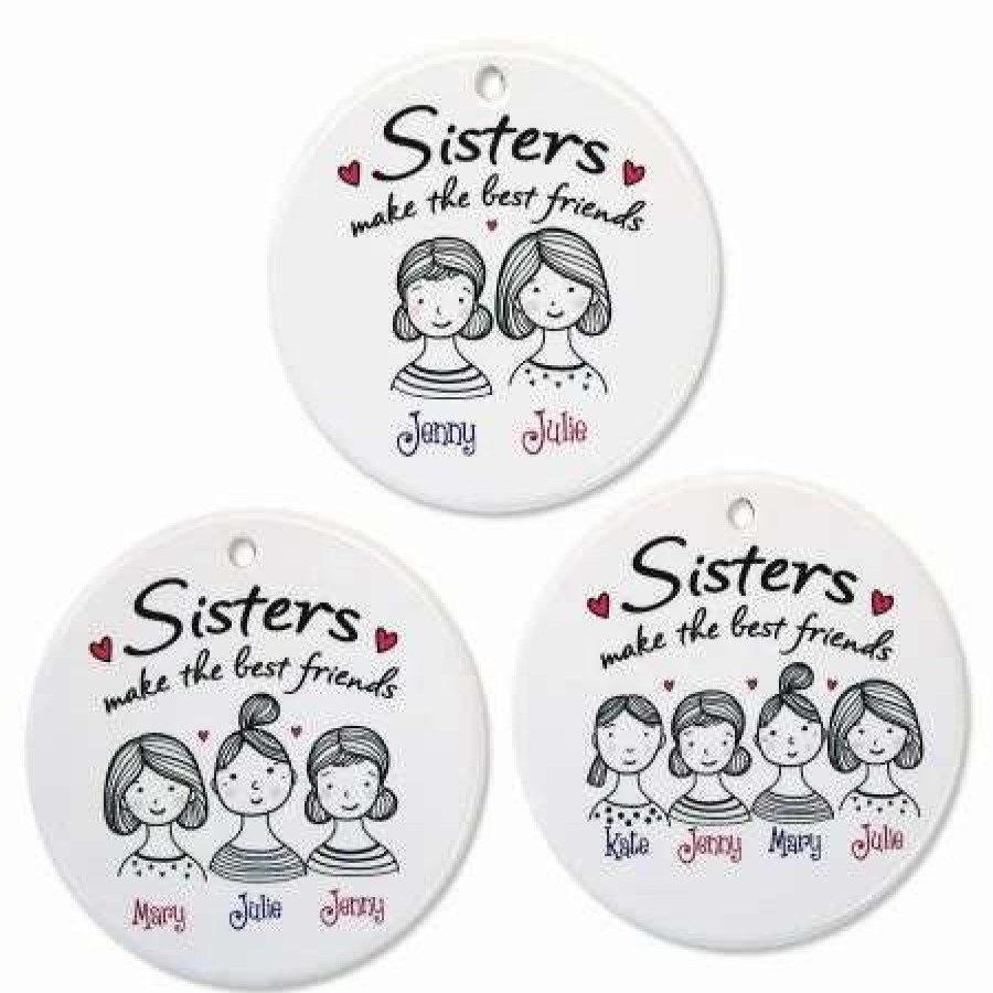 Holidays & Events * | Sisters Personalized Porcelain Ornament