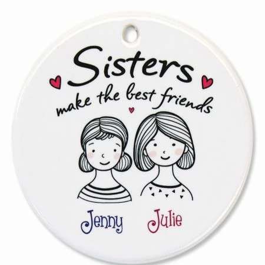 Holidays & Events * | Sisters Personalized Porcelain Ornament