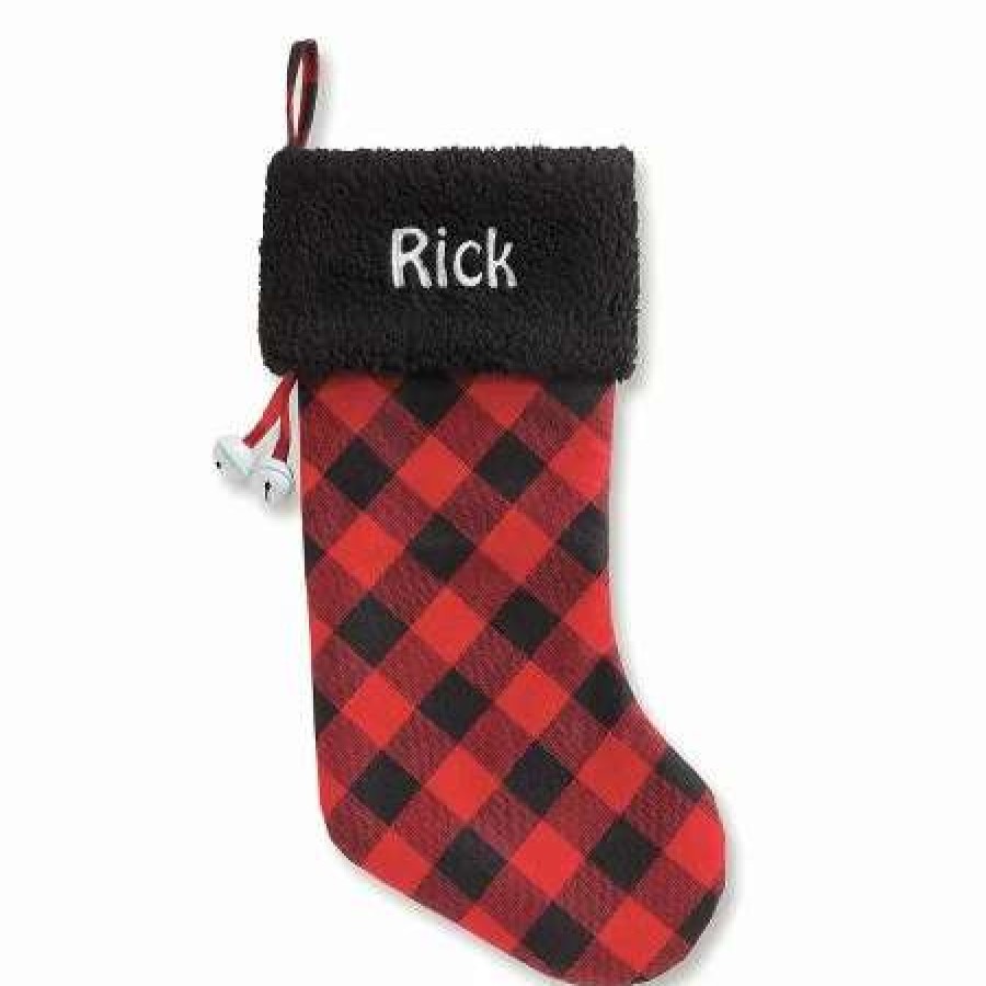 For Kids * | Black Cuff Buffalo Plaid Personalized Christmas Stocking