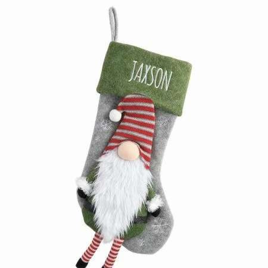 For Kids * | Green Gnome Character Personalized Christmas Stocking