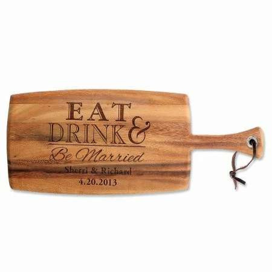 For Home * | Eat, Drink & Be Married Engraved Wood Paddle Cutting Board