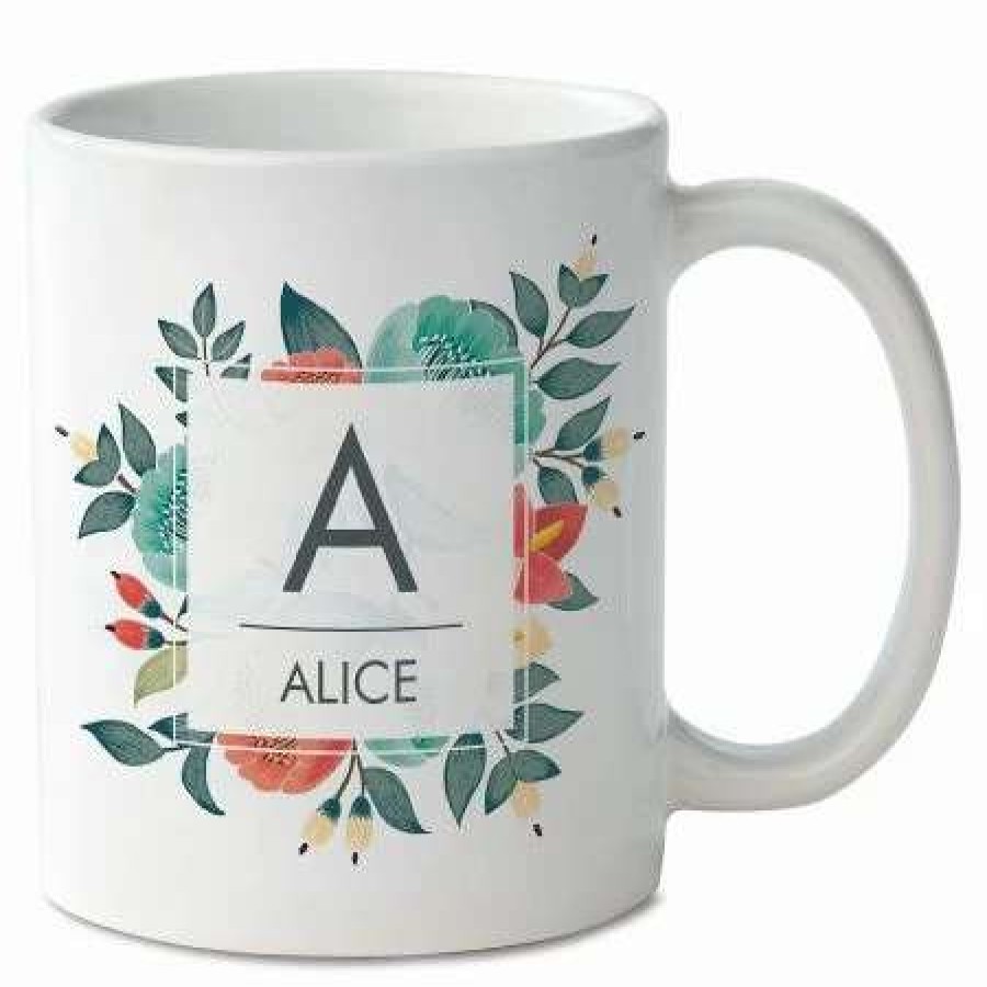 For Home * | Floral Initial & Name Personalized Mug