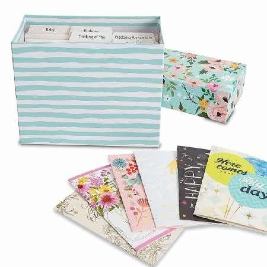 Greeting Cards & Stationery * | Floral Greeting Card Organizer Box With Cards And Labels