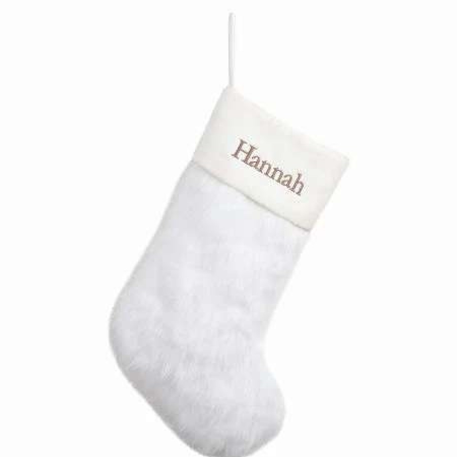 For Kids * | White Faux Fur Personalized Christmas Stocking