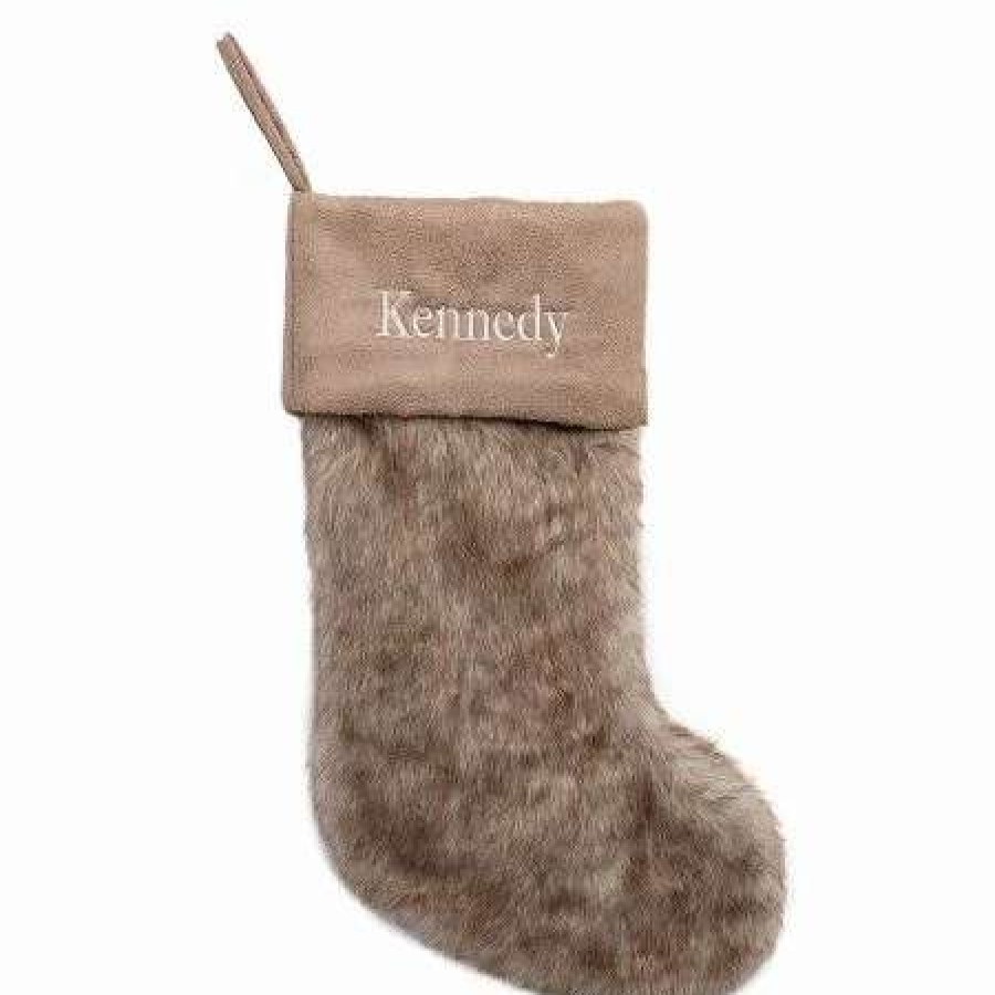 For Kids * | Brown Faux Fur Personalized Christmas Stocking