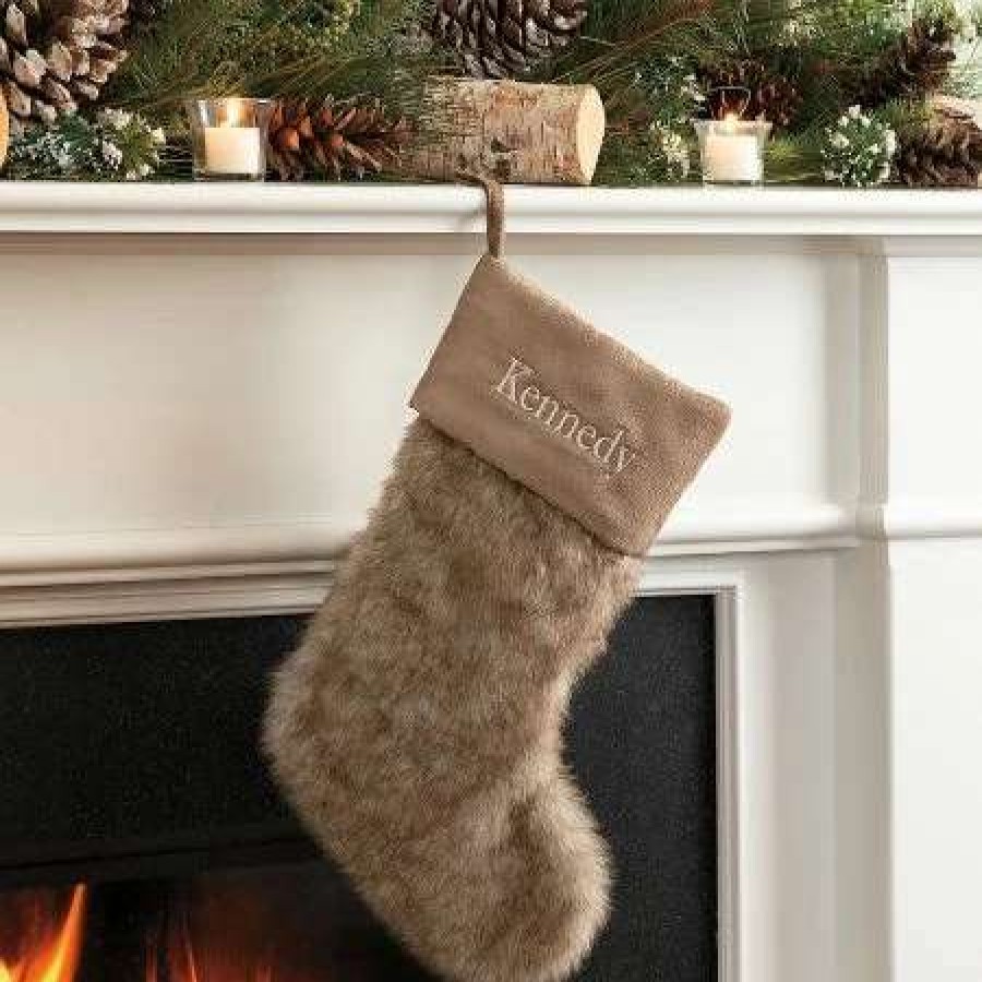 For Kids * | Brown Faux Fur Personalized Christmas Stocking