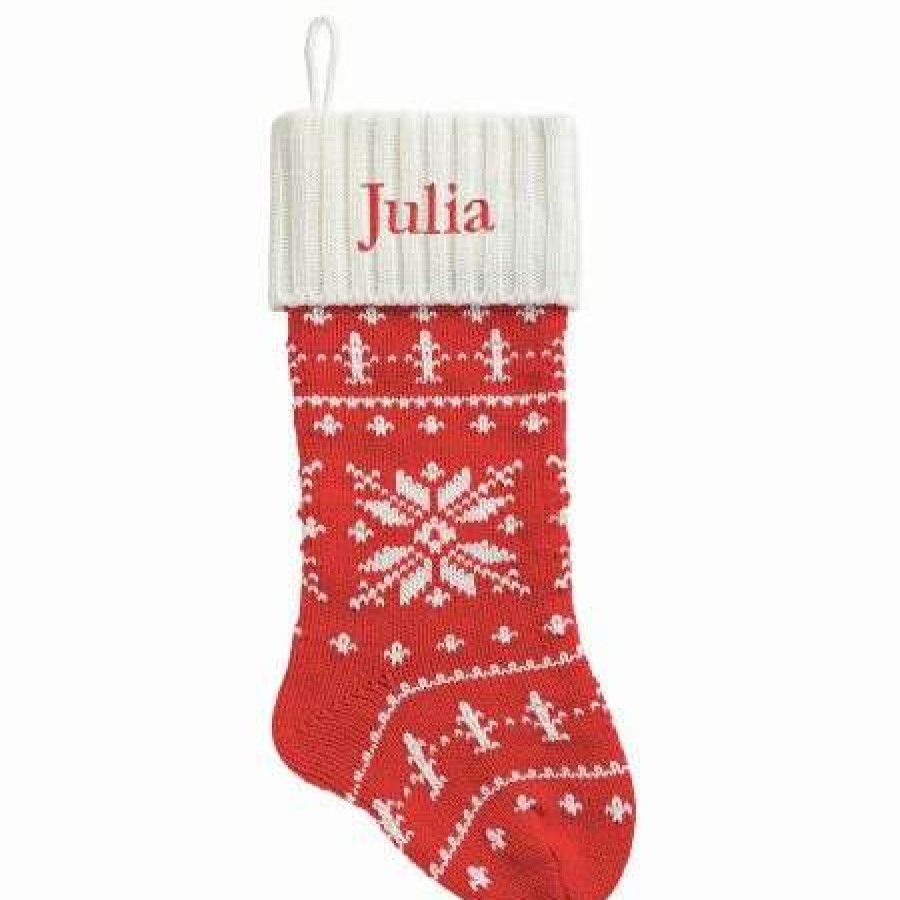 For Kids * | White Cuff Snowflake Personalized Christmas Stocking