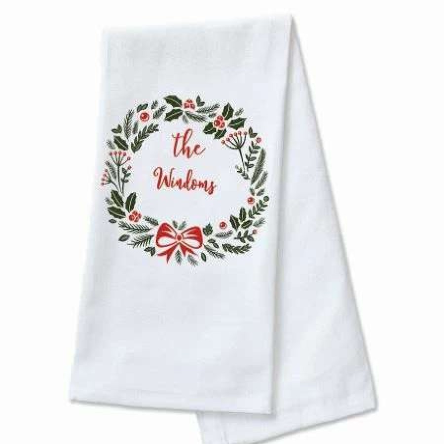 For Home * | Holiday Wreath Personalized Kitchen Towel