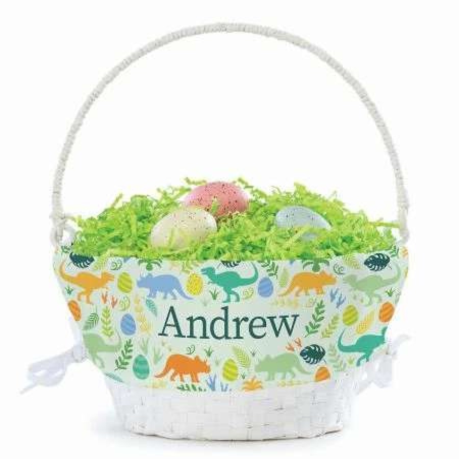 Holidays & Events * | Personalized Dinosaur Easter Basket With Liner