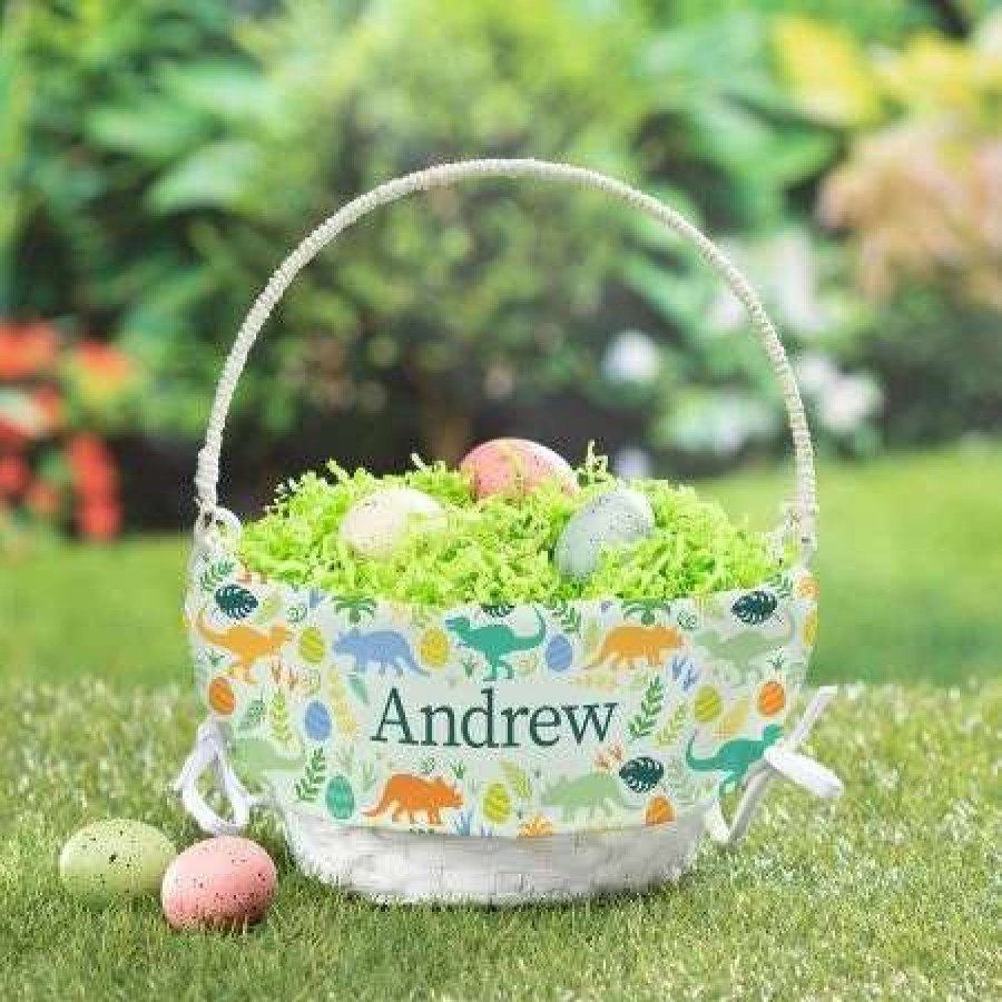 Holidays & Events * | Personalized Dinosaur Easter Basket With Liner