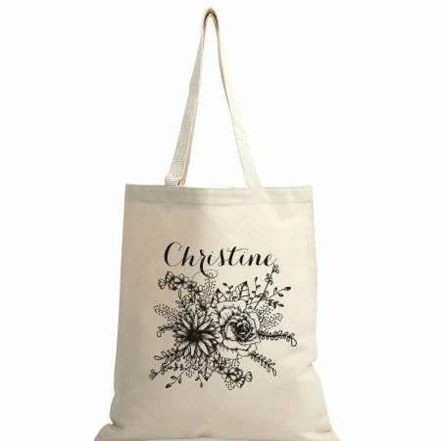 For Kids * | Floral Name Personalized Canvas Tote