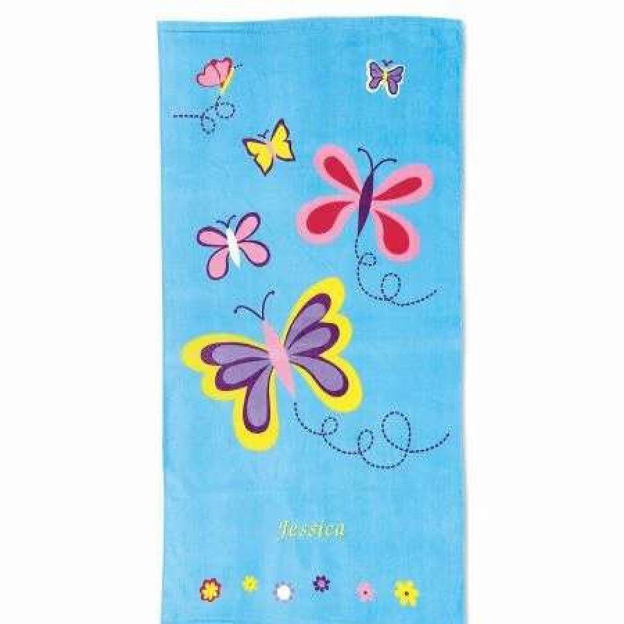 For Kids * | Blue Butterflies Personalized Beach Towel