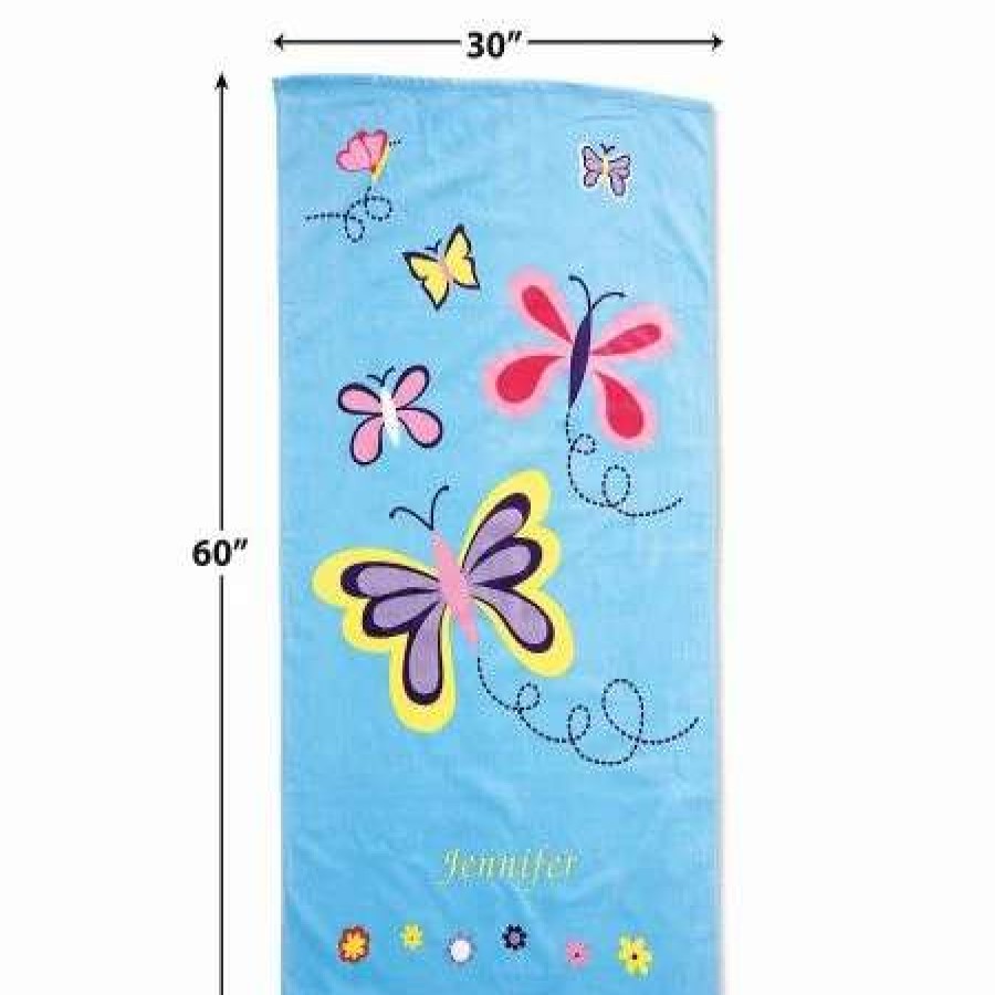 For Kids * | Blue Butterflies Personalized Beach Towel