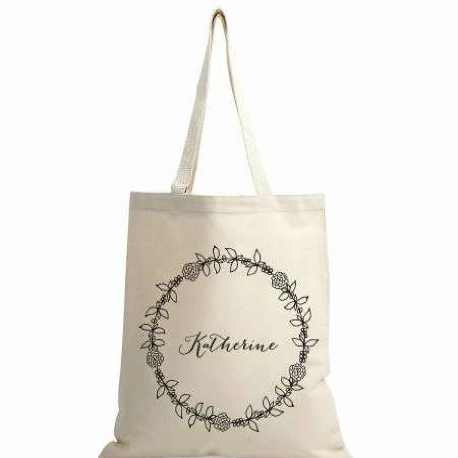 For Kids * | Wreath Name Personalized Canvas Tote