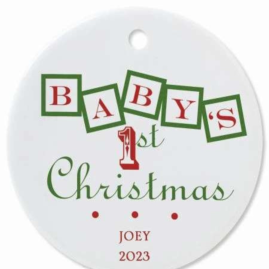 Holidays & Events * | Personalized Baby'S 1St Round Christmas Ornament