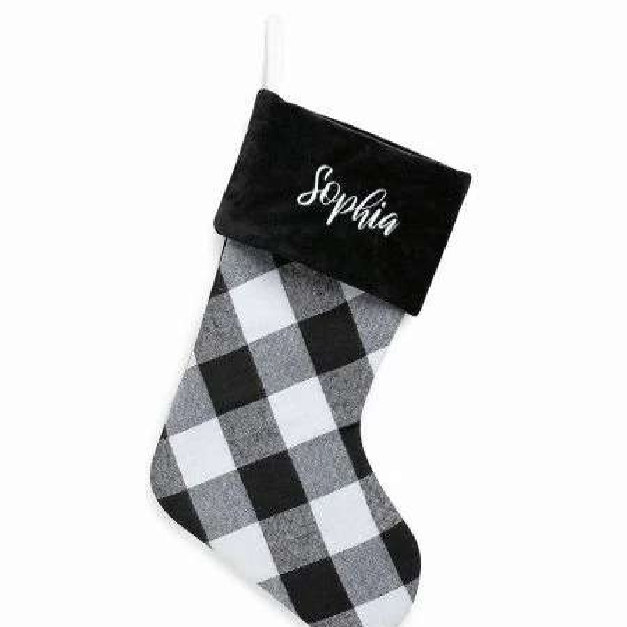 For Kids * | Black Cuff Black And White Checker Personalized Christmas Stocking