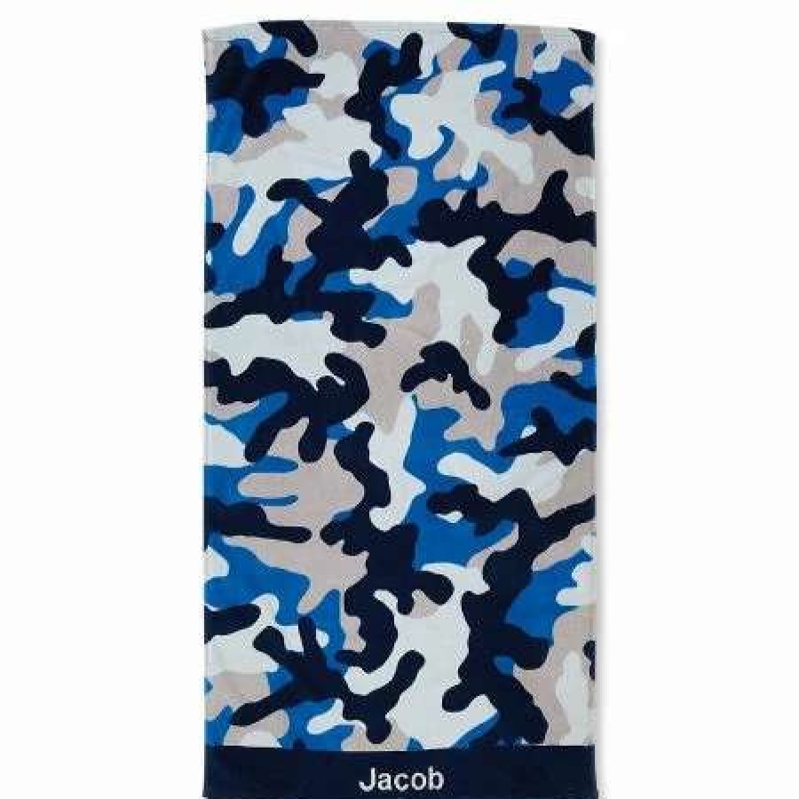 For Kids * | Blue Camo Personalized Beach Towel