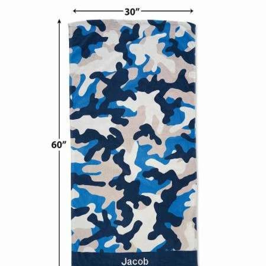 For Kids * | Blue Camo Personalized Beach Towel