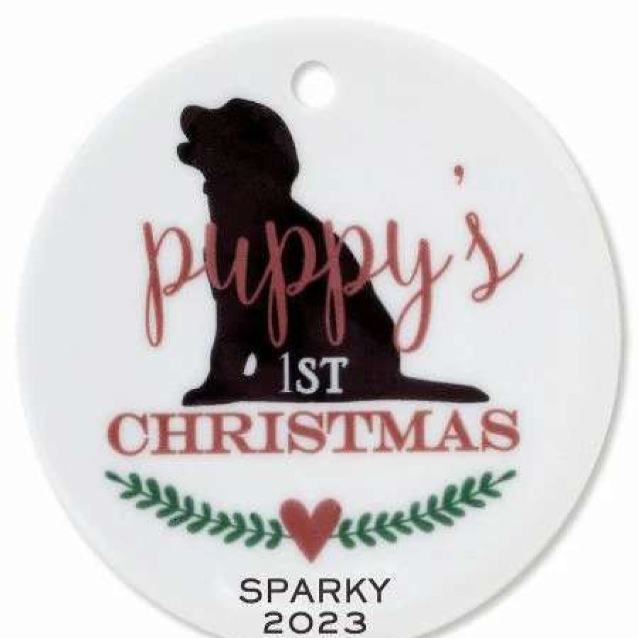 Gifts * | Puppy'S 1St Christmas Ceramic Personalized Christmas Ornament