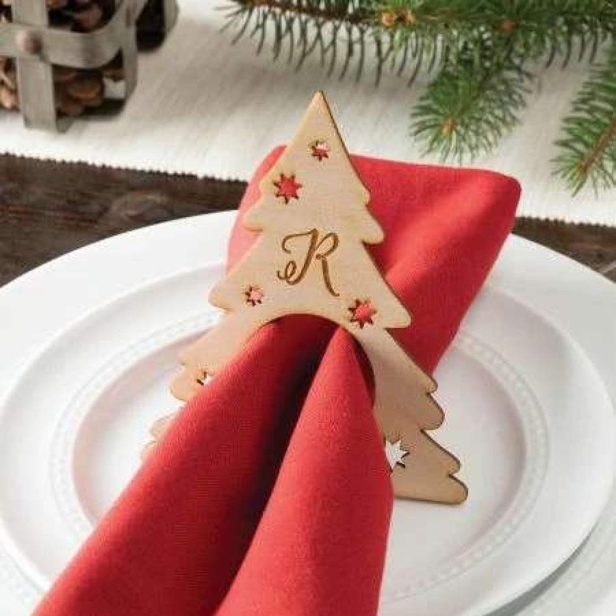 For Home * | Christmas Tree Personalized Wood Napkin Rings