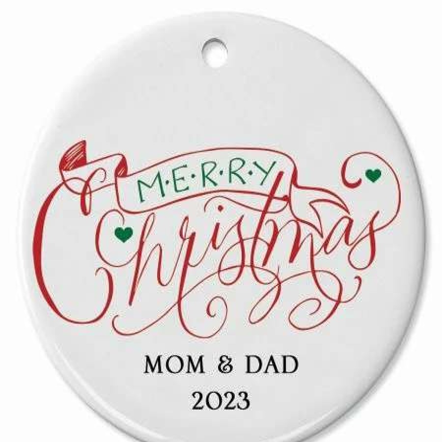 Gifts * | Merry Christmas Banner Ceramic Personalized Christmas Ornament