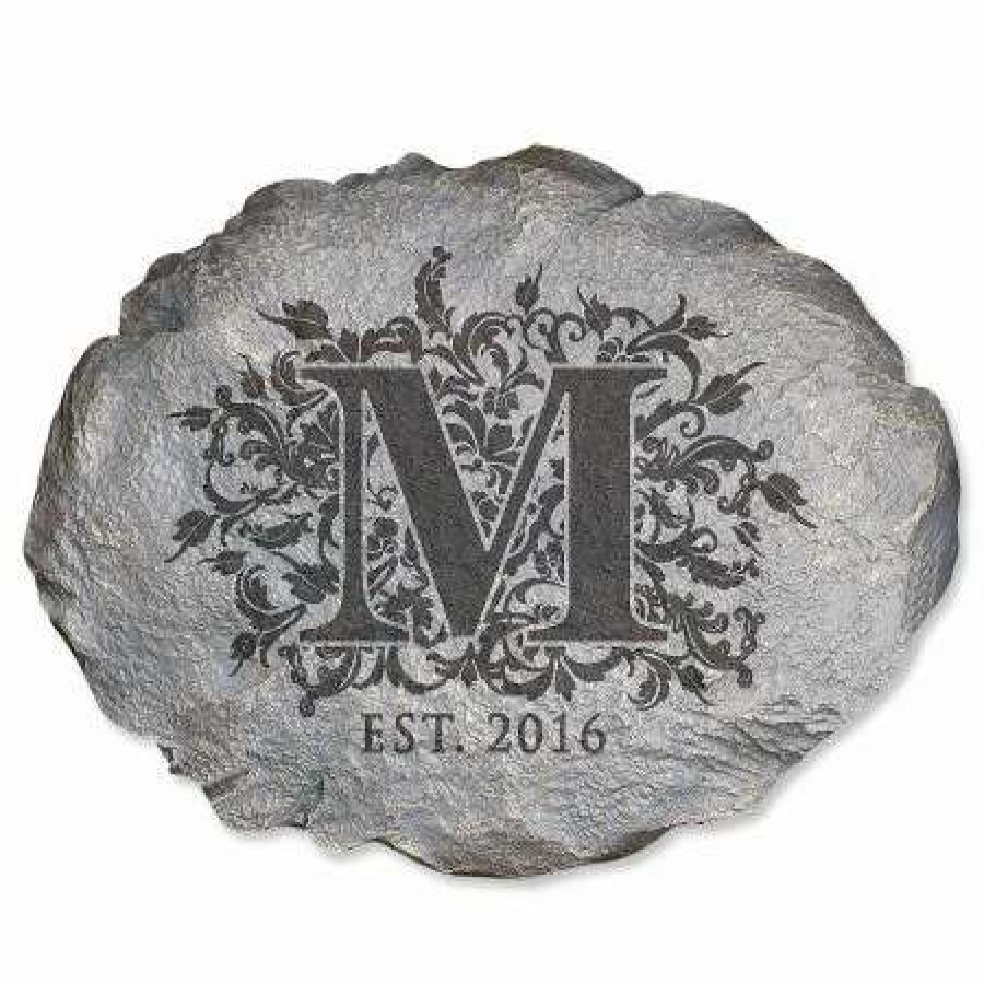 For Home * | Personalized Floral Initial Garden Stone