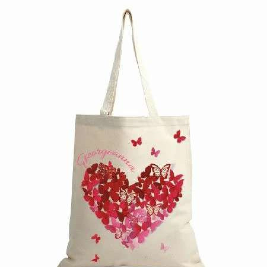 For Kids * | Butterfly Heart Personalized Canvas Tote