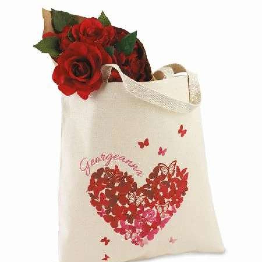 For Kids * | Butterfly Heart Personalized Canvas Tote