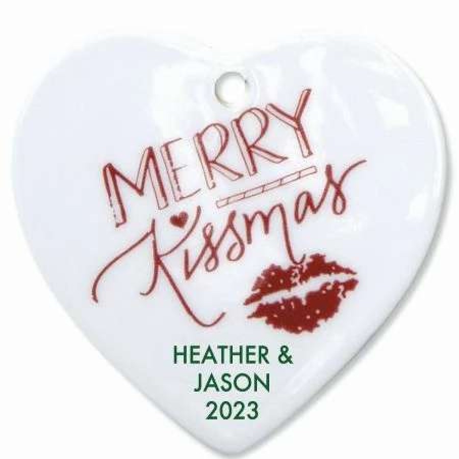 Gifts * | Merry Kissmas Heart Ceramic Personalized Christmas Ornament