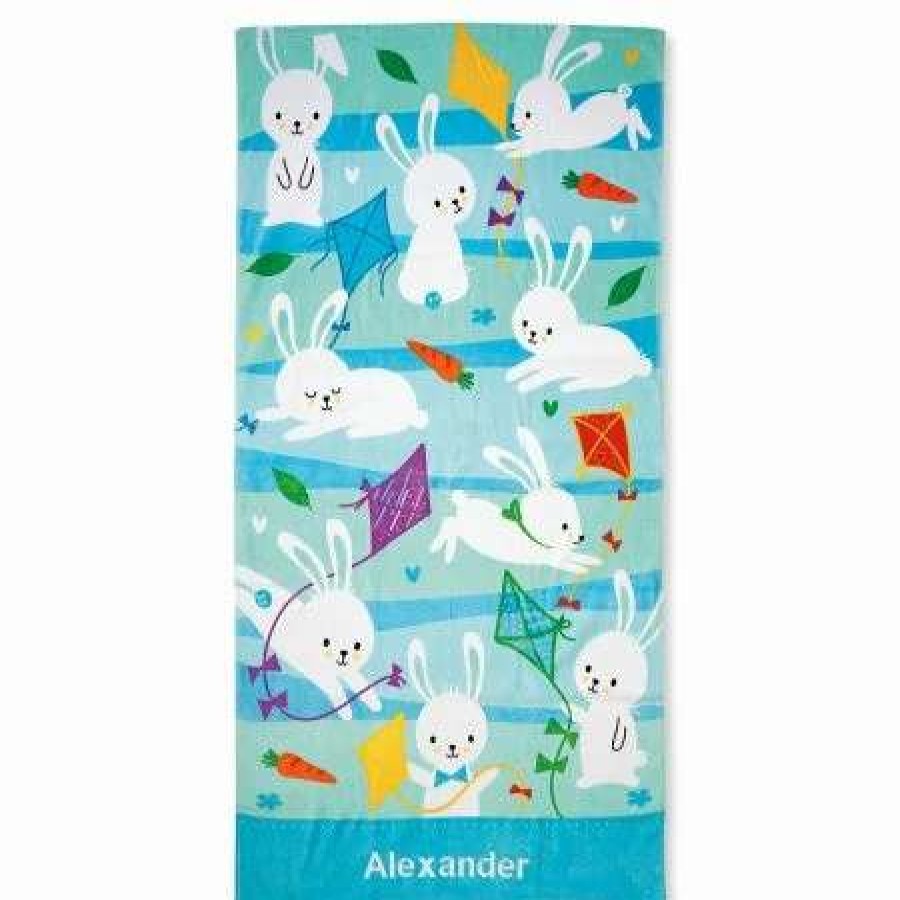 For Kids * | Blue Personalized Bunny Beach Towel