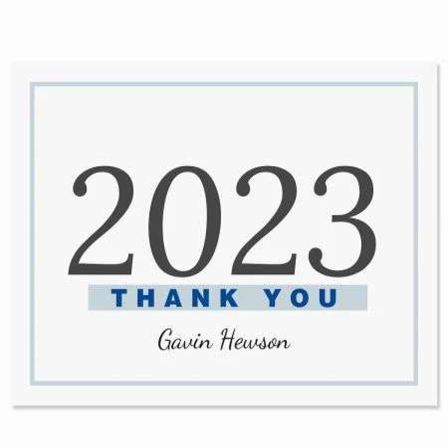 Holidays & Events * | Blue Border Graduation Personalized Thank You Note Cards