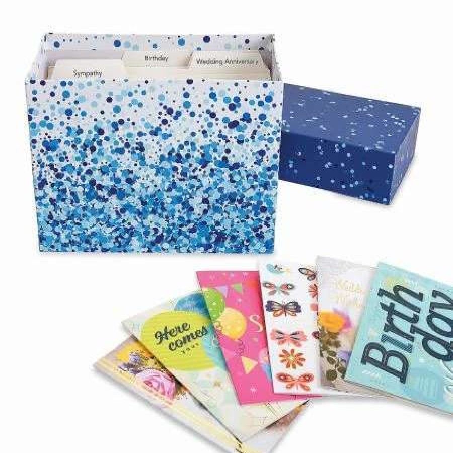 Greeting Cards & Stationery * | Blue Dots Greeting Card Organizer Box With Cards And Labels