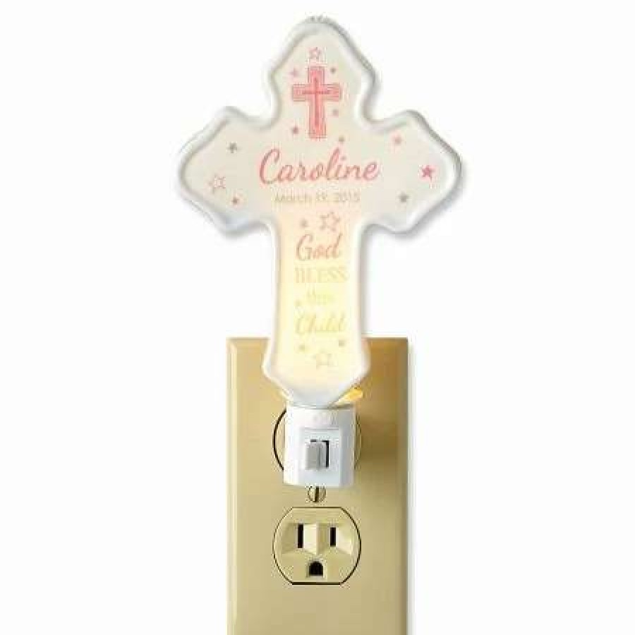 For Home * | Bless This Child Cross Pink Personalized Nightlight