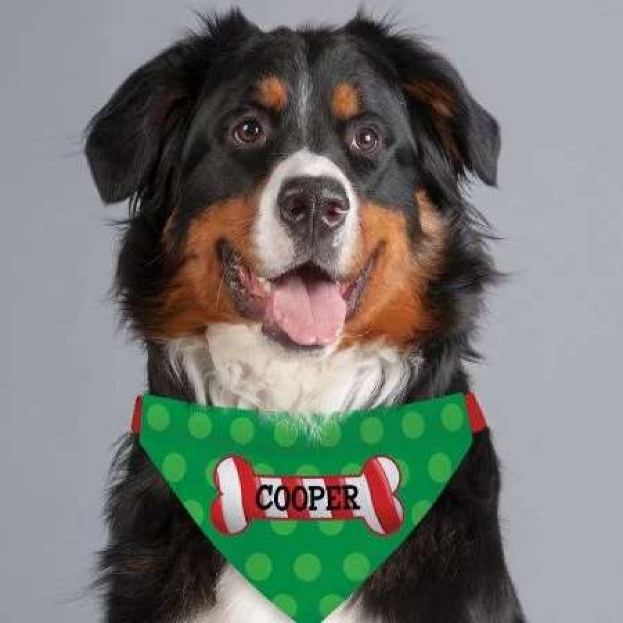 Holidays & Events * | Pet Personalized Bandana Candy Cane Bone