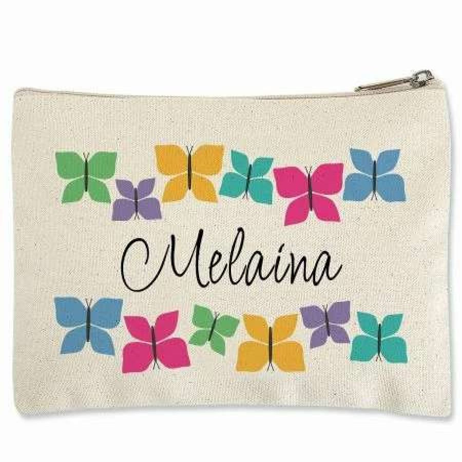 For Home * | Butterflies Zippered Personalized Canvas Pouch