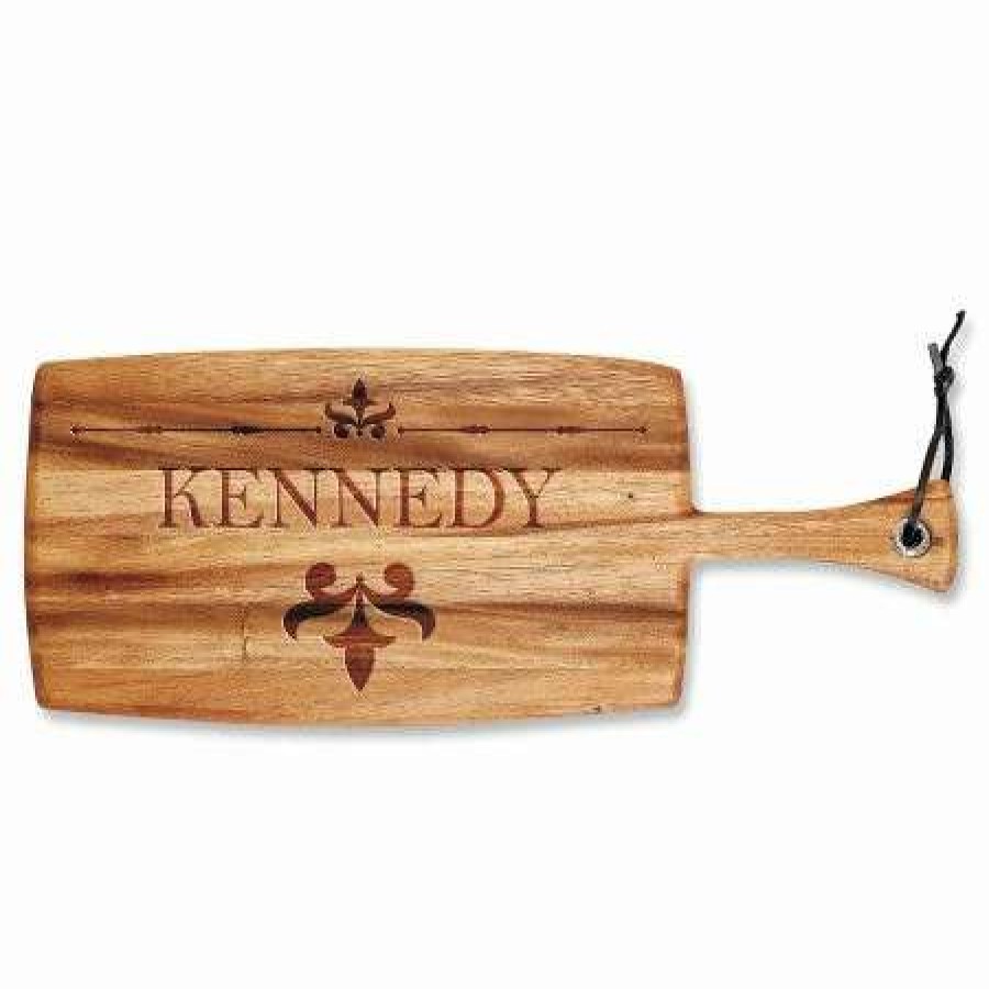 For Home * | Fleur De Lis Engraved Wood Paddle Cutting Board