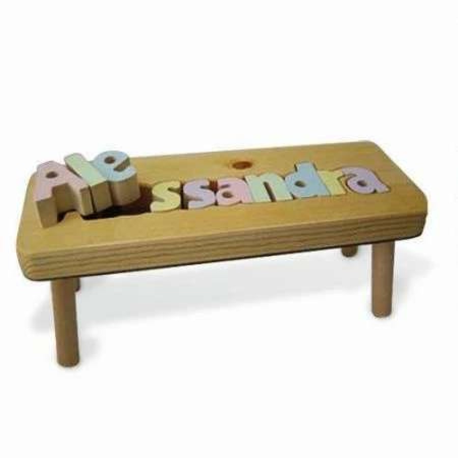 For Kids * | Pastel Name Wooden Puzzle Footstool